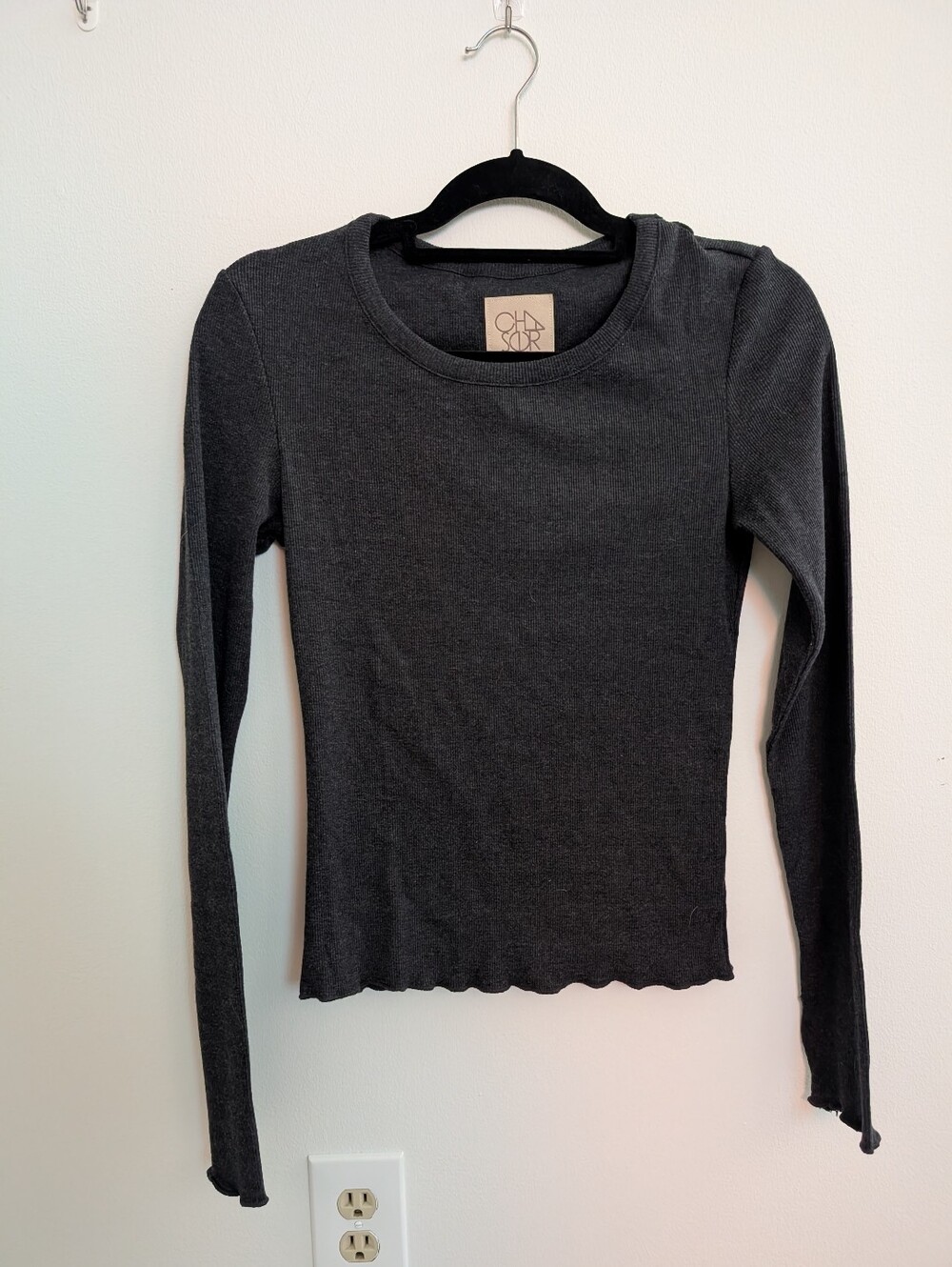 Charcoal Ribbed Long Sleeve Top